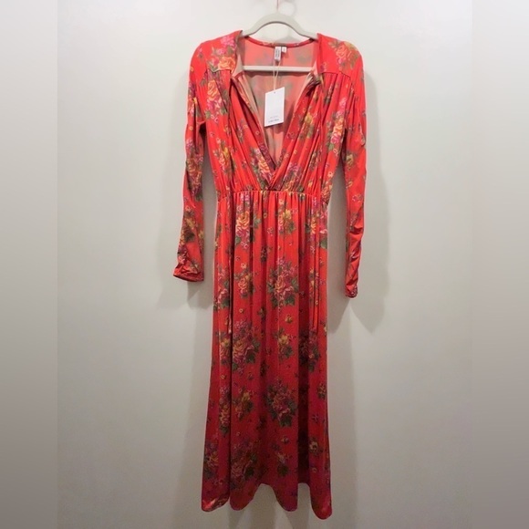 NWT & OTHER STORIES Orange Floral Midi Dress - Picture 5 of 12